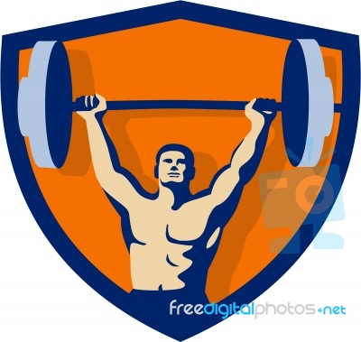 Weightlifter Lifting Barbell Crest Retro Stock Image