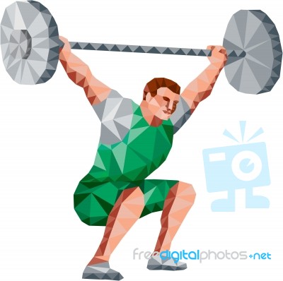 Weightlifter Lifting Barbell Low Polygon Stock Image