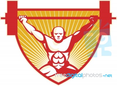 Weightlifter Lifting Barbell Weights Retro Stock Image