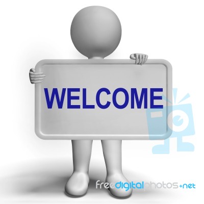 Welcome Sign Showing Hello Greeting Or Hospitality Stock Image