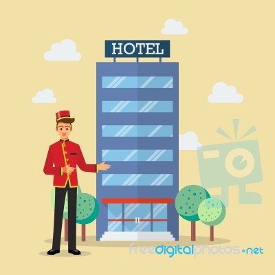 Welcome To Hotel Bellboy Service Stock Image