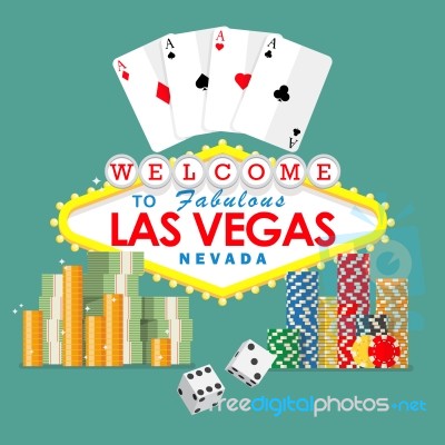 Welcome To Las Vegas Sign With Gambling Elements Stock Image
