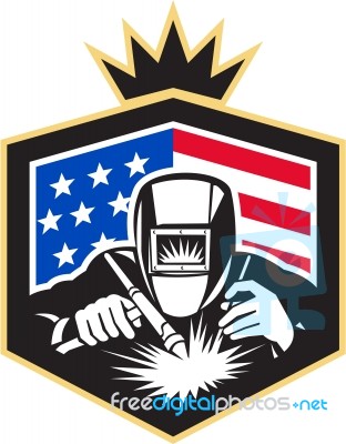 Welder Arc Welding Usa Flag Crest Retro Stock Image