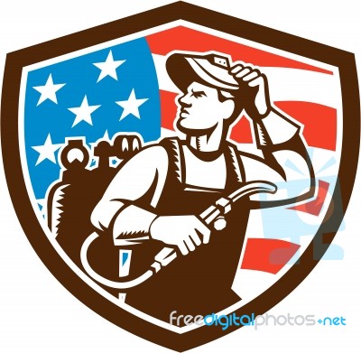 Welder Looking Side Usa Flag Crest Retro Stock Image