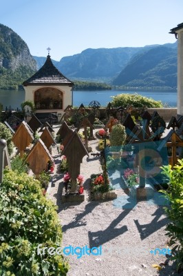 Well Kept Graveyard At The Maria Hilf Pilgrimage Church In Halls… Stock Photo