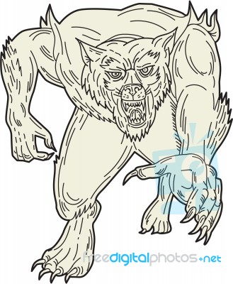 Werewolf Monster Running Mono Line Stock Image