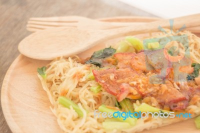 Wheat Noodles With Barbecued Red Pork Stock Photo