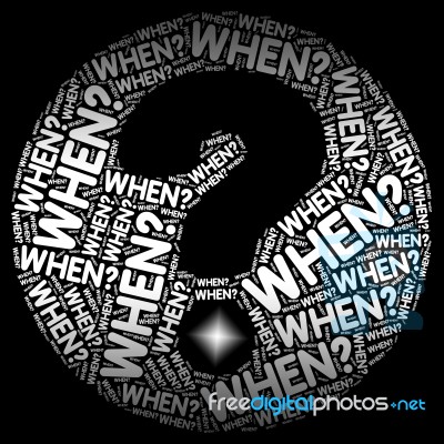 When Question Mark With Words Asks What Time Stock Image