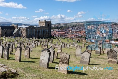Whitby Church And Graveyard In North Yorkshire Stock Photo