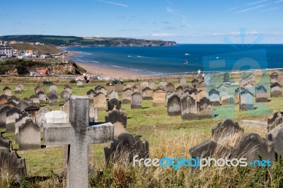 Whitby Church And Graveyard In North Yorkshire Stock Photo