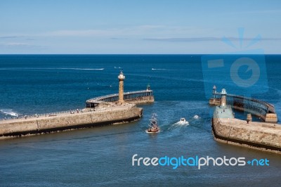 Whitby, North Yorkshire/uk - August 22 : Exit From Whitby Harbou… Stock Photo