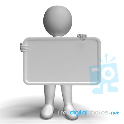 White Blank Sign With Copyspace Includes 3d Character Stock Image