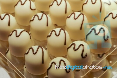 White Chocolate Truffle Pralines Close-up Stock Photo