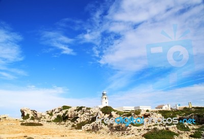 White Mediterranean Lighthouse Stock Photo