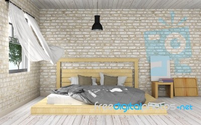 White Modern And Minimal Bedroom Interior Stock Image