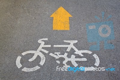 White Painted Sign For Bikes Lane  Stock Photo