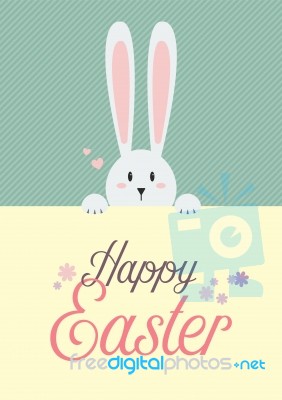 White Rabbit With Happy Easter Sign Stock Image