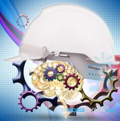 White Safety Helmet Cover Brain Gear Inside Stock Photo