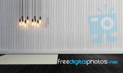 White Simple Wall With Lamp Hanging On Ceiling Interior Backgrou… Stock Image