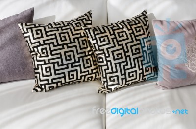White Sofa With Pillows Stock Photo