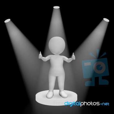 White Spotlights On Thumbs Up Character Showing Fame And Perform… Stock Image