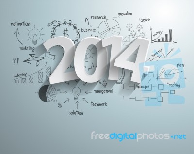 White Tags With 2014 Text With Creative Drawing Business Success… Stock Image