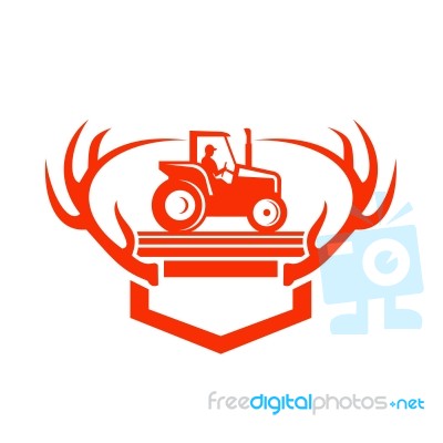 White Tail Deer Antler Tractor Retro Stock Image