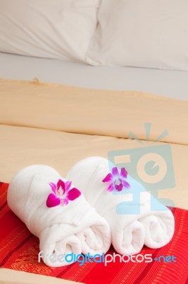 White Towel And Flower  Stock Photo