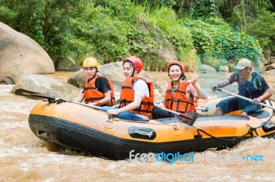 Whitewater Rafting On The Rapids Of  Maetang River On June 15, 2… Stock Photo