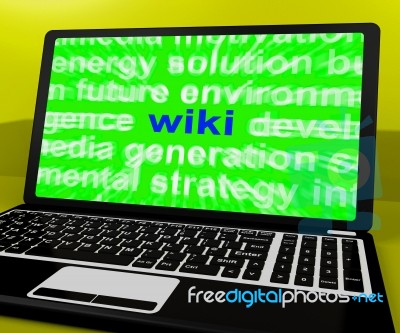 Wiki Laptop Shows Online Websites Knowledge Or Encyclopedia On I… Stock Image
