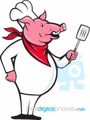 Wild Pig Hog Chef With Spatula Cartoon Stock Image