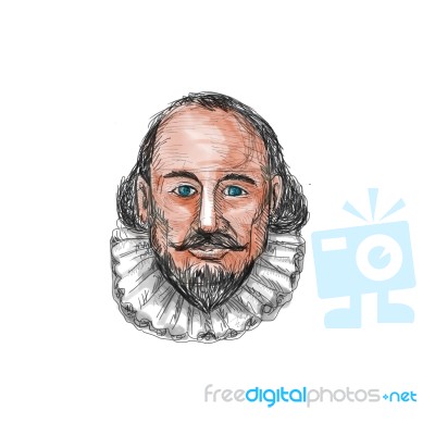 William Shakespeare Head Watercolor Stock Image