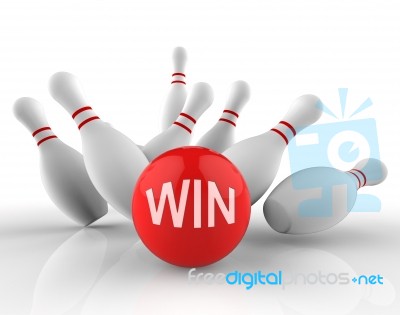 Win Bowling Represents Strike Success 3d Rendering Stock Image
