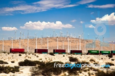 Wind Farm And Railway Line Stock Photo