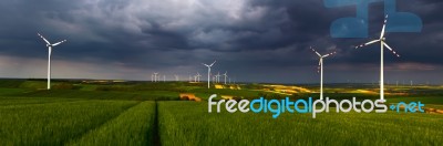 Wind Power Turbines Landscape Stock Photo