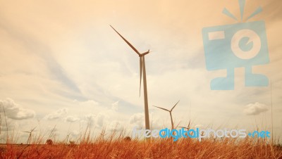 Wind Turbines Generating Electricity Stock Photo