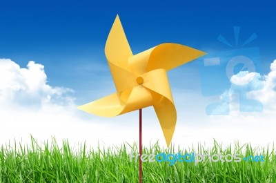 Windmill Toy On Grass Stock Image