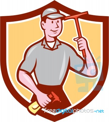 Window Washer Cleaner Squeegee Shield Cartoon Stock Image