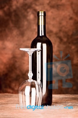 Wine Bottle And Wine Cup Stock Photo