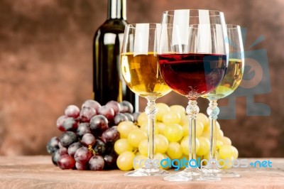 Wine Cups And Grape Stock Photo