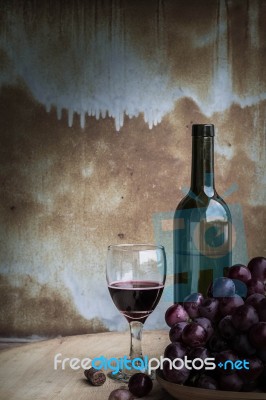 Wine Glasses On A Wooden Stock Photo