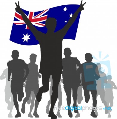 Winner With The Australia Flag At The Finish Stock Image