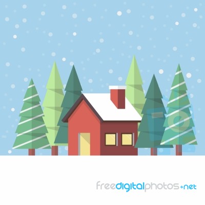 Winter House In Flat Style Stock Image