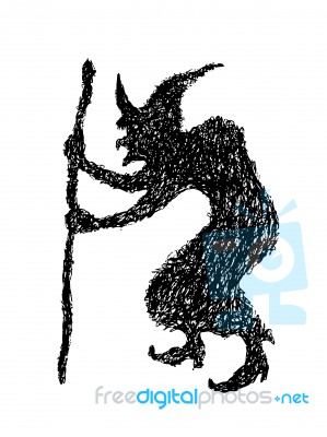 Witch Doodle Silhouette Stock Image