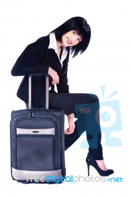 Woman And Suitcase Stock Photo