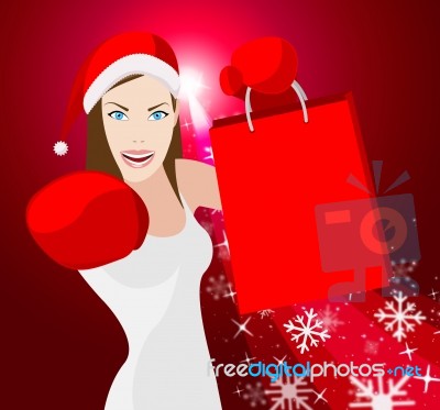 Woman Christmas Shopping Shows Retail Sales And Customer Stock Image