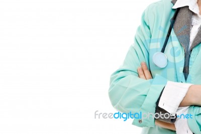 Woman Doctor With Stethoscope On A White Background Stock Photo