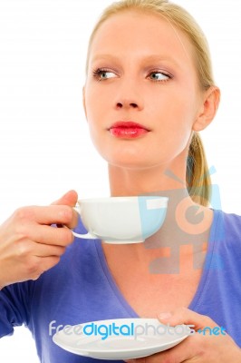 Woman Drinking Coffee Stock Photo