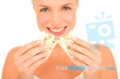 Woman Eating Crackers Stock Photo