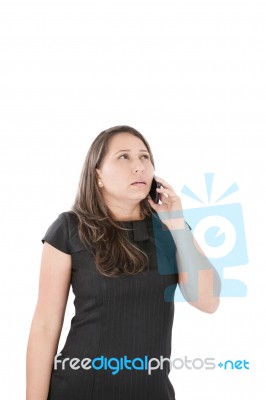 Woman Employee Speaking Mobile Phone Stock Photo